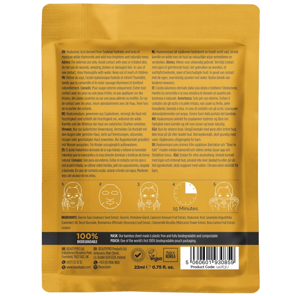 HYALURONIC ACID Hydrating Sheet Mask - 100% Biodegradable - Pockets of Bliss