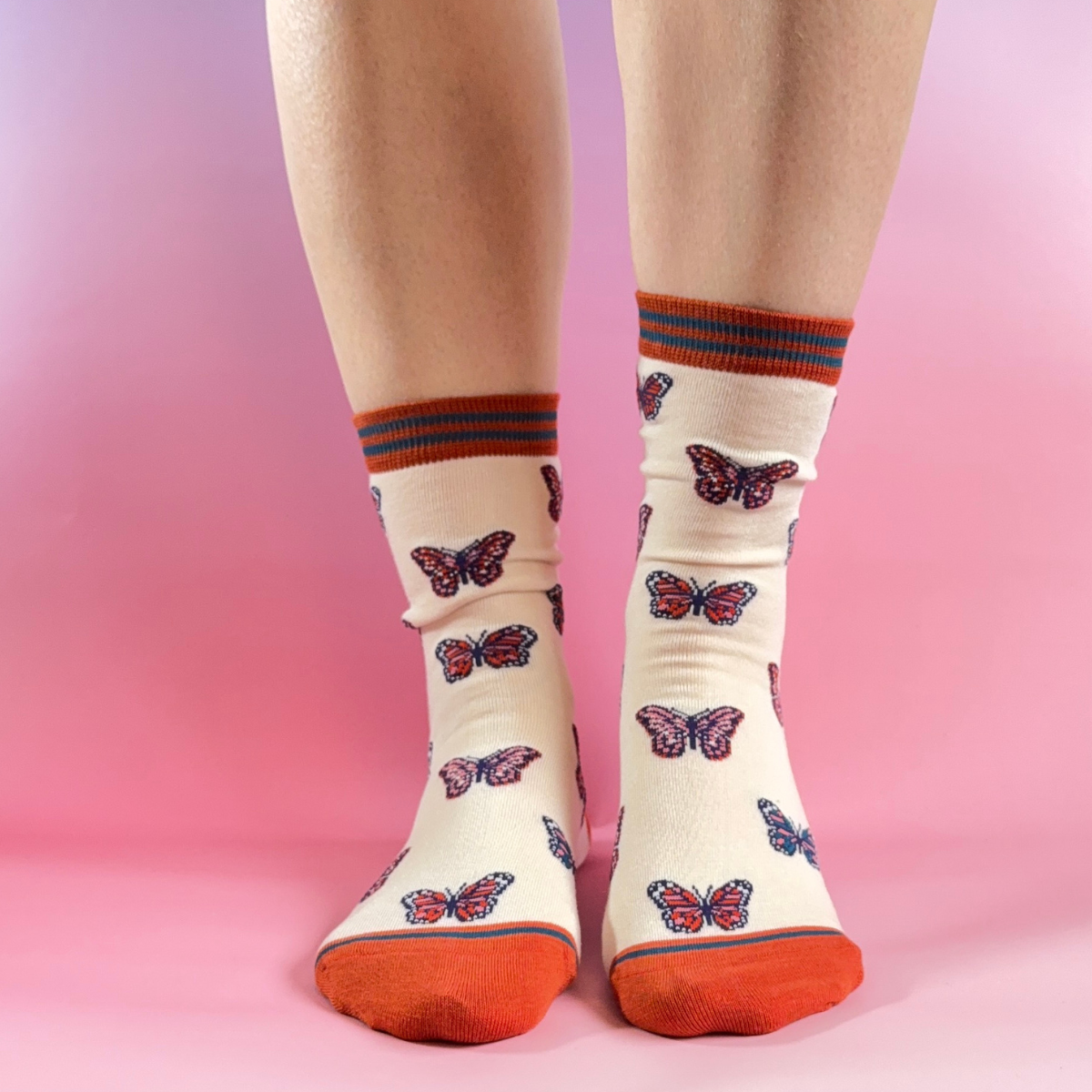 Cream Butterfly Print Socks | Gift Socks for Her