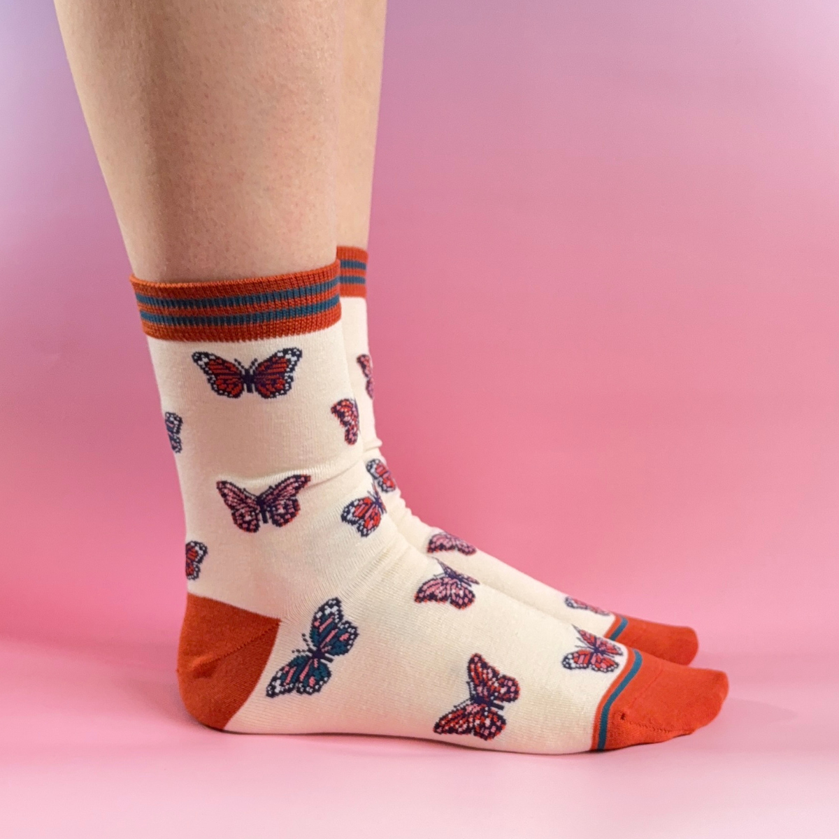 Cream Butterfly Print Socks | Gift Socks for Her
