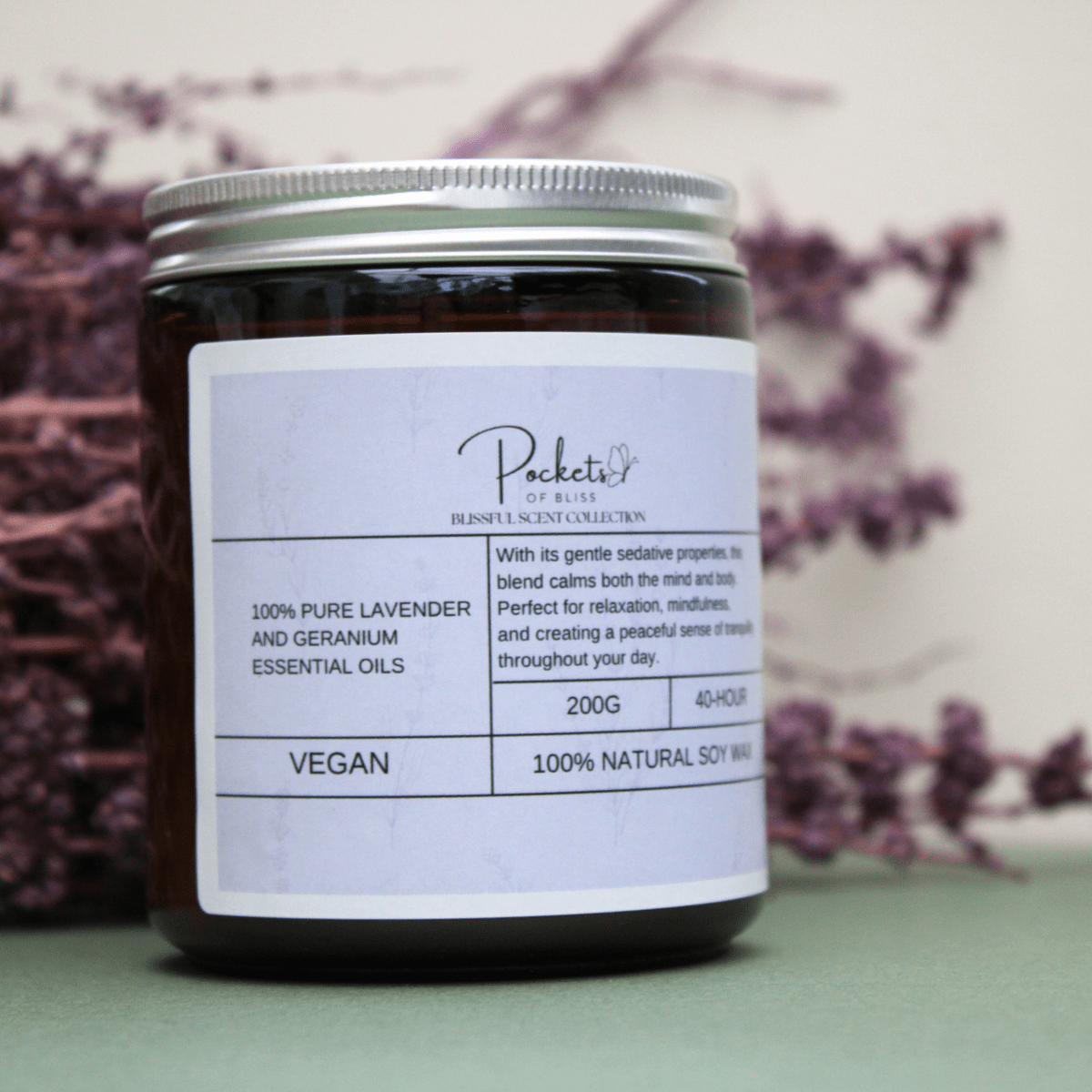 Lavender & Geranium Soy Candle - Pockets of Bliss