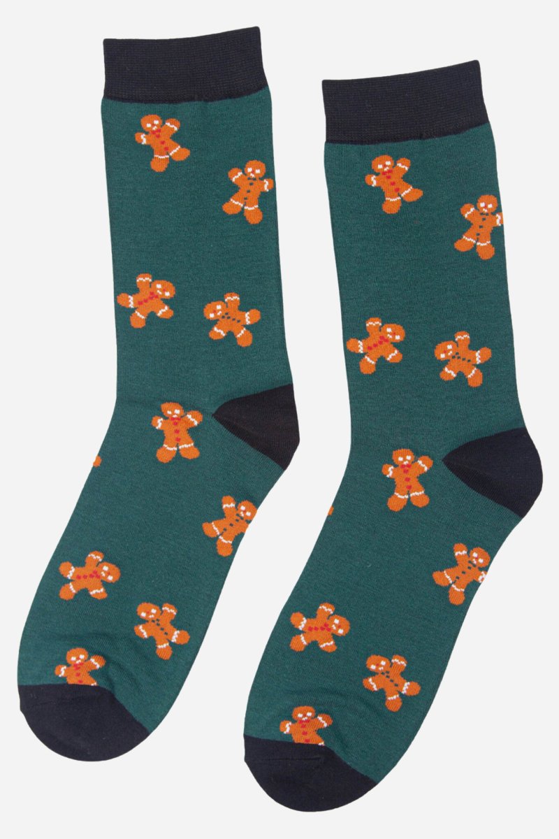 Green Men's Gingerbread Print bamboo Socks - Pockets of Bliss