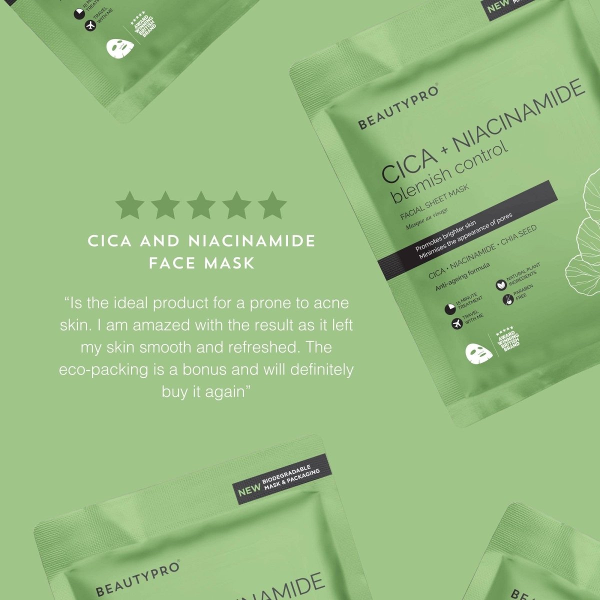 CICA + NIACINAMIDE Blemish Control Mask - 100% Biodegradable - Pockets of Bliss