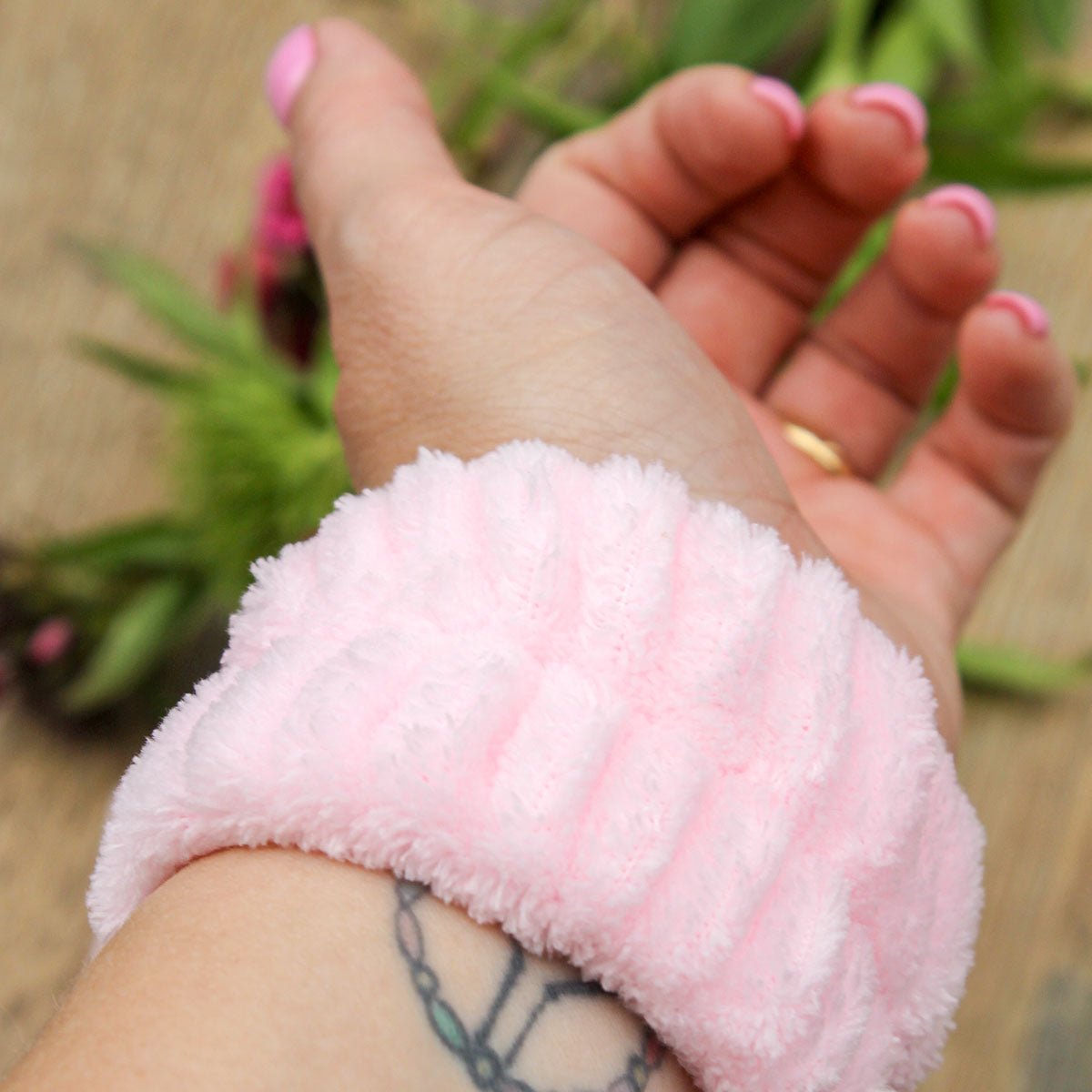 Pink Face Wash Plush Wrist Sleeves - Pockets of Bliss