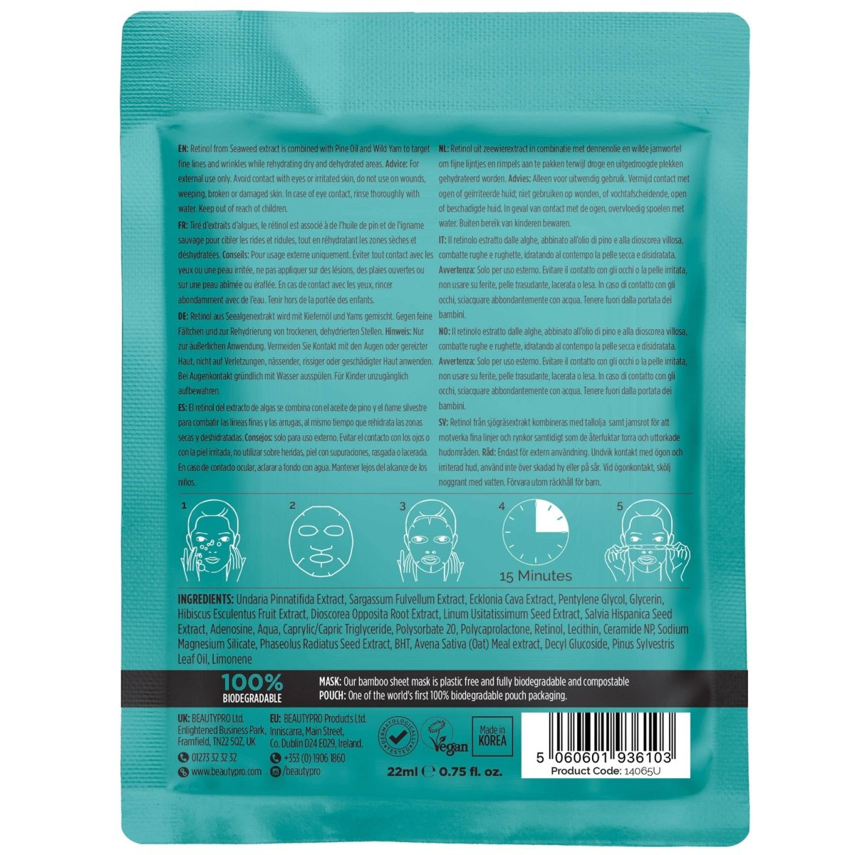 RETINOL Anti - Ageing Sheet Mask - 100% Biodegradable - Pockets of Bliss