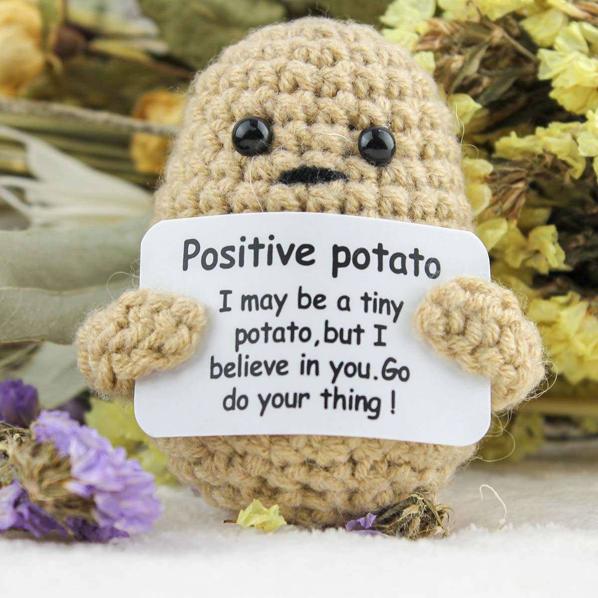 Little Positive Potato keepsake with positive message and made from crochet