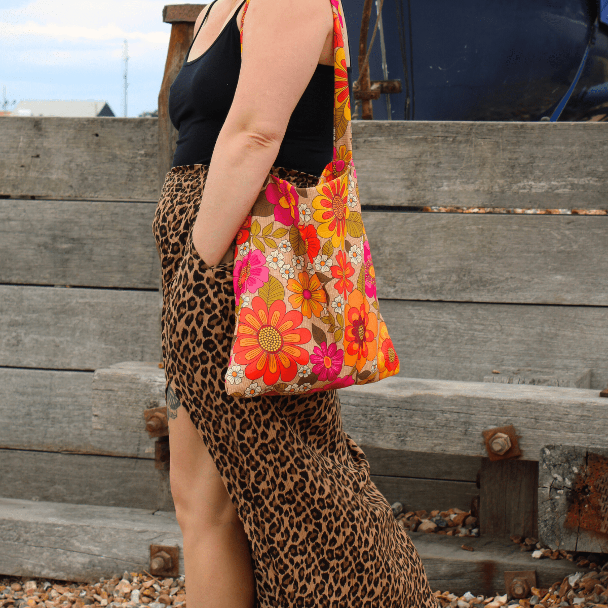 Retro Bloom Recycled Canvas Tote – Handmade with Love - Pockets of Bliss