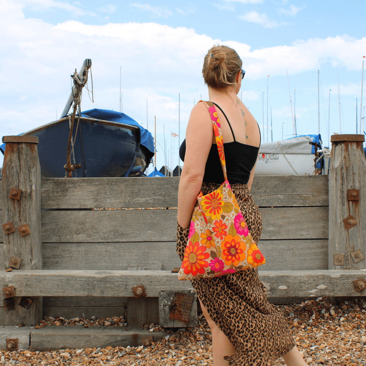 Retro Bloom Recycled Canvas Tote – Handmade with Love - Pockets of Bliss