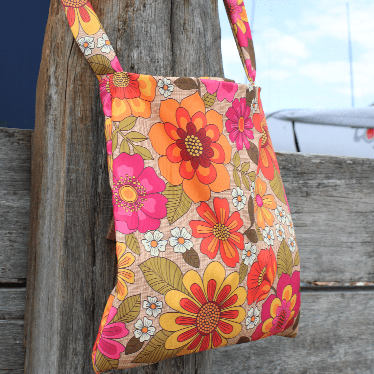 Retro Bloom Recycled Canvas Tote – Handmade with Love - Pockets of Bliss