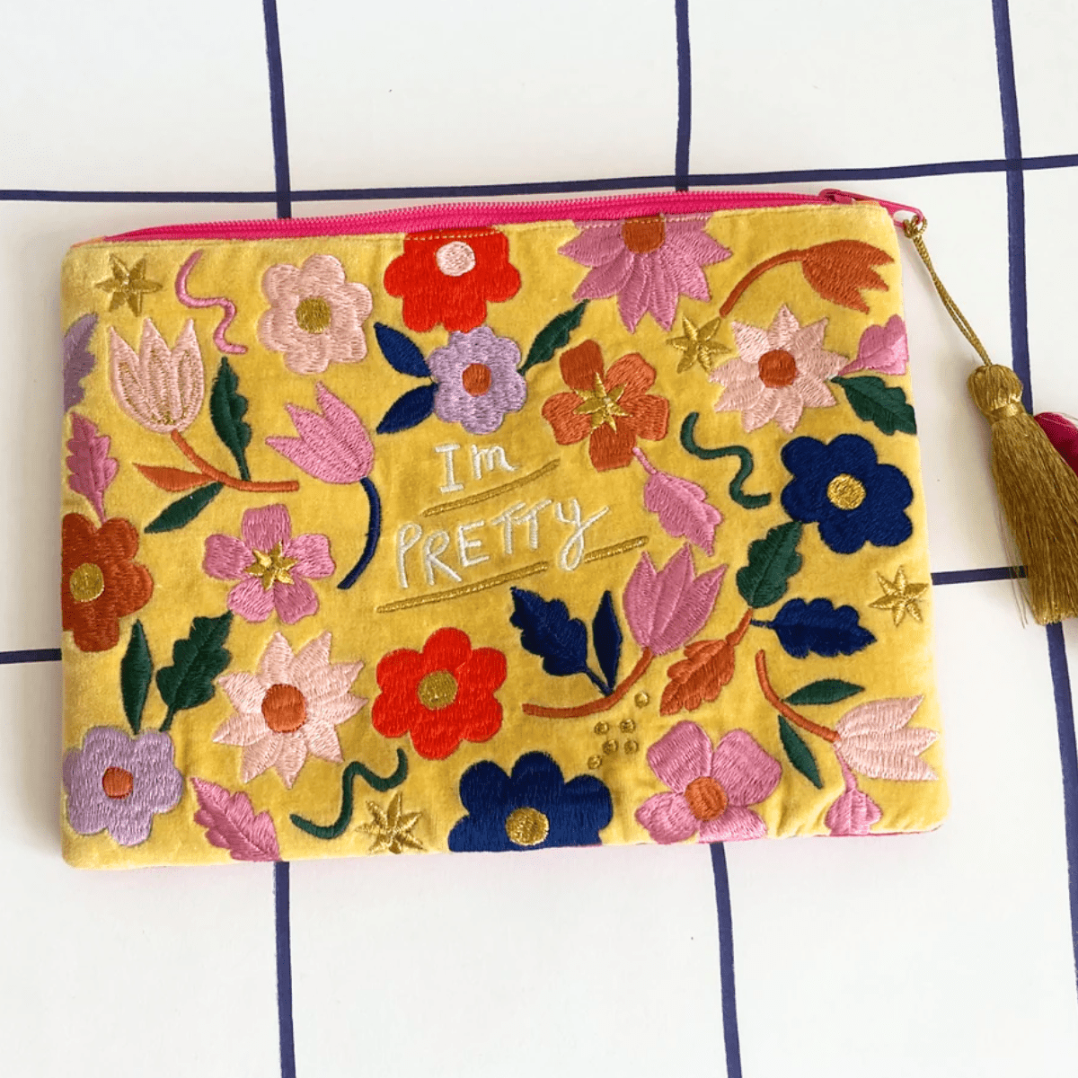 Small Talk Clutch – “I’m Pretty, Pretty Damn Brilliant” Velvet Makeup Bag - Pockets of Bliss
