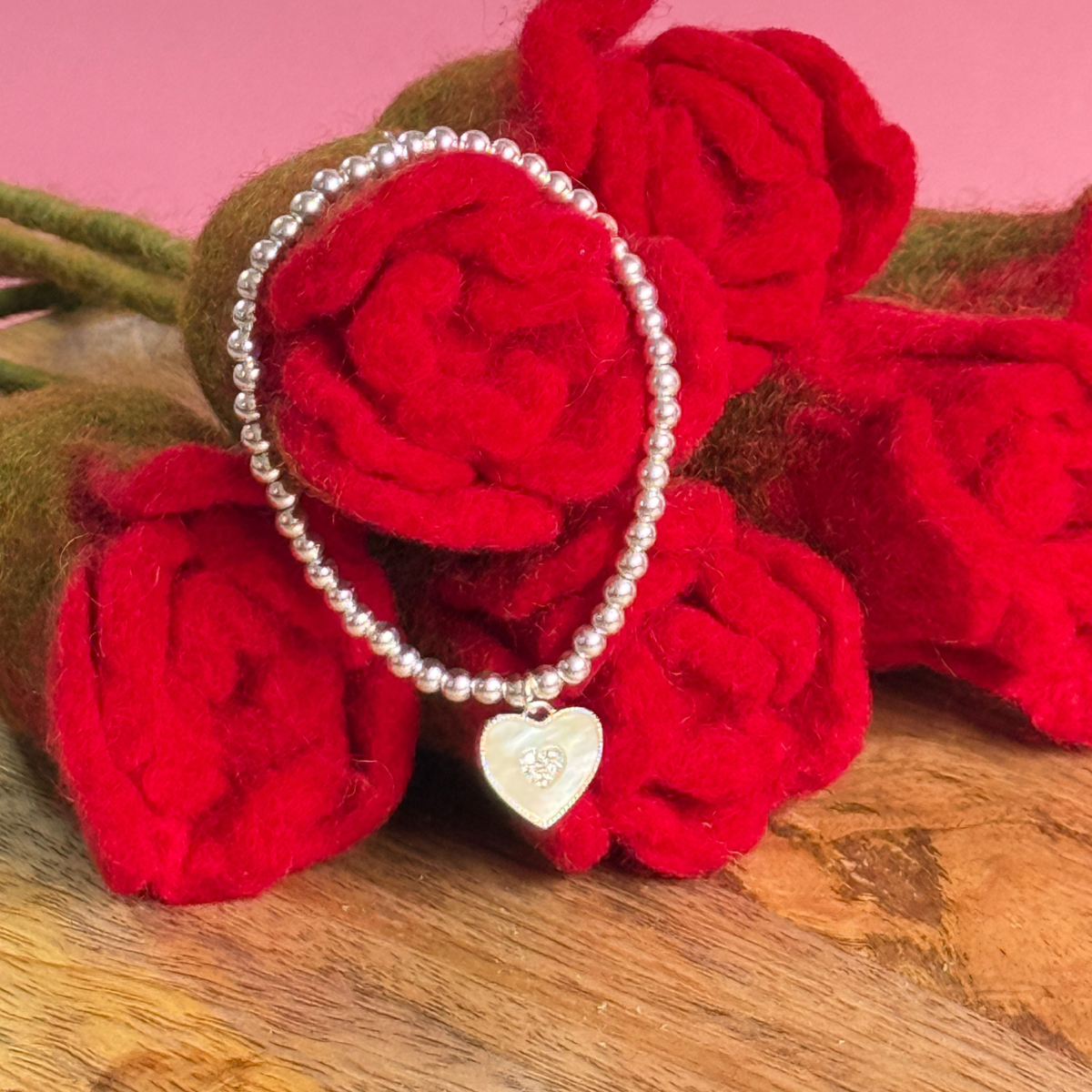 Silver Plated Shell Heart Bracelet | Crystal Centre  Handle