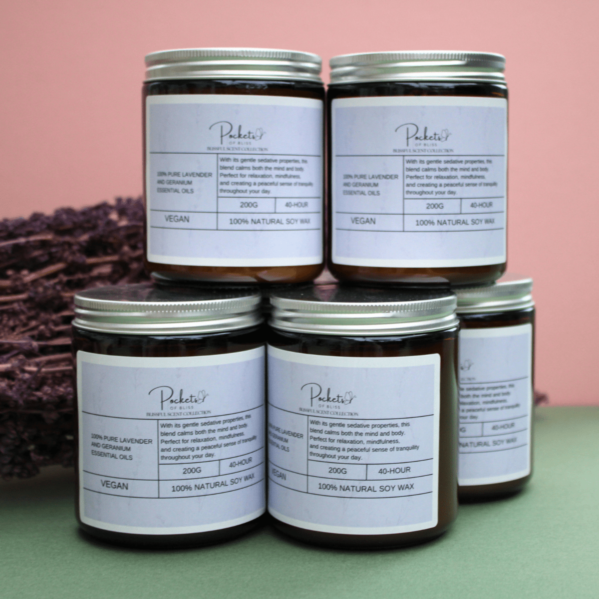 Lavender &amp; Geranium Soy Candle - Pockets of Bliss