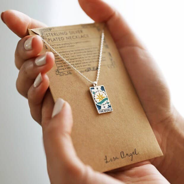 Enamel World Tarot Card Necklace in Silver - Pockets of Bliss