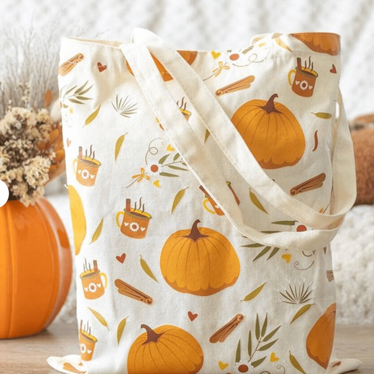 Autumn Pumpkin & Spice Print Tote Bag - Pockets of Bliss