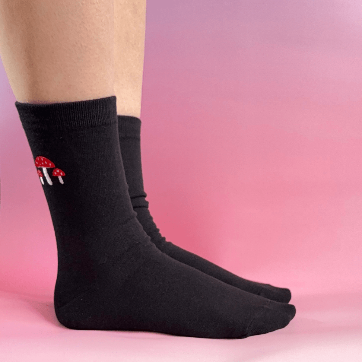 Black Embroidered Mushroom Ankle Socks | Fun Gift Socks - Pockets of Bliss