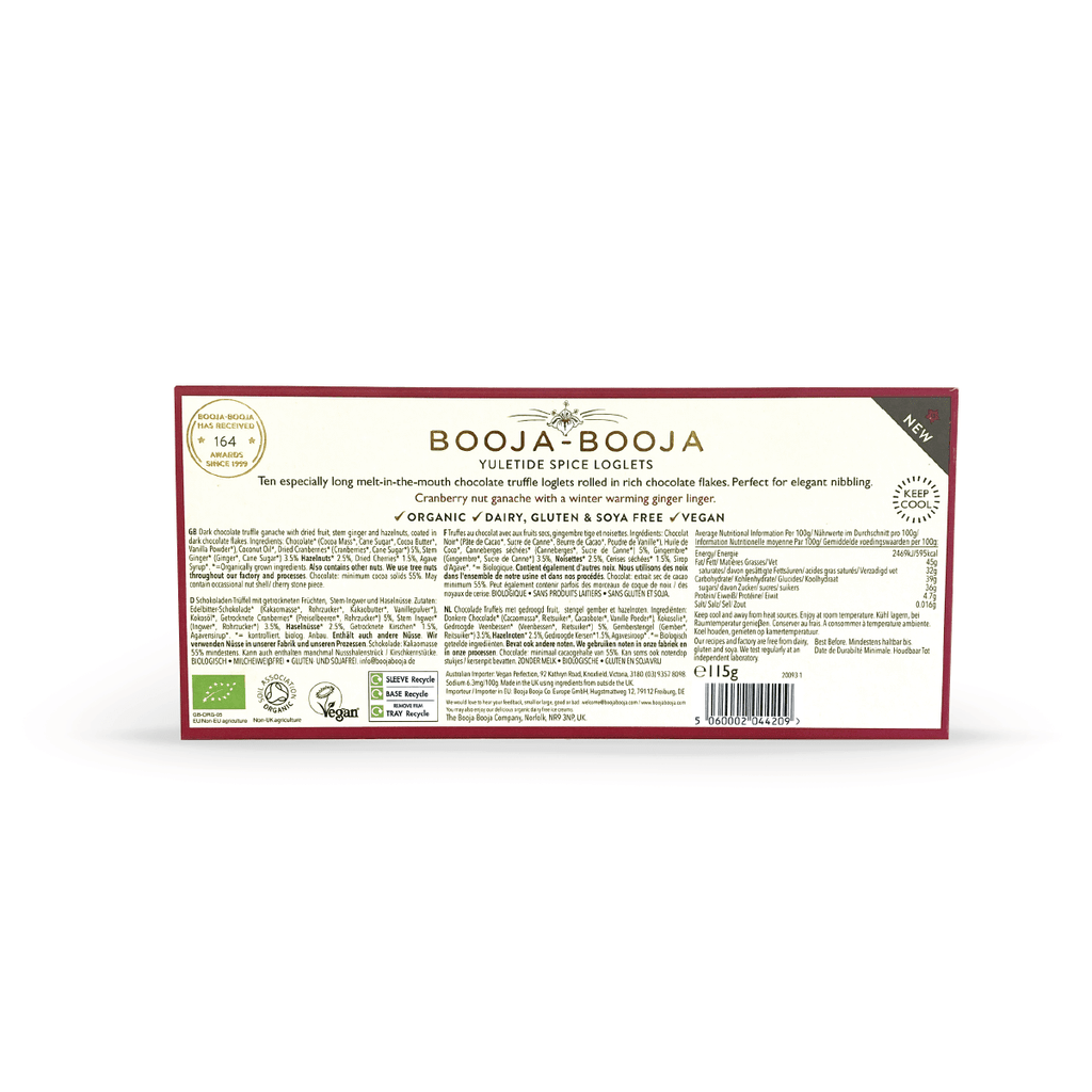 Booja - Booja Yuletide Spice Chocolate Truffle Loglets – Cranberry Nut & Ginger Ganache (Vegan & Organic Gift Box) - Pockets of Bliss