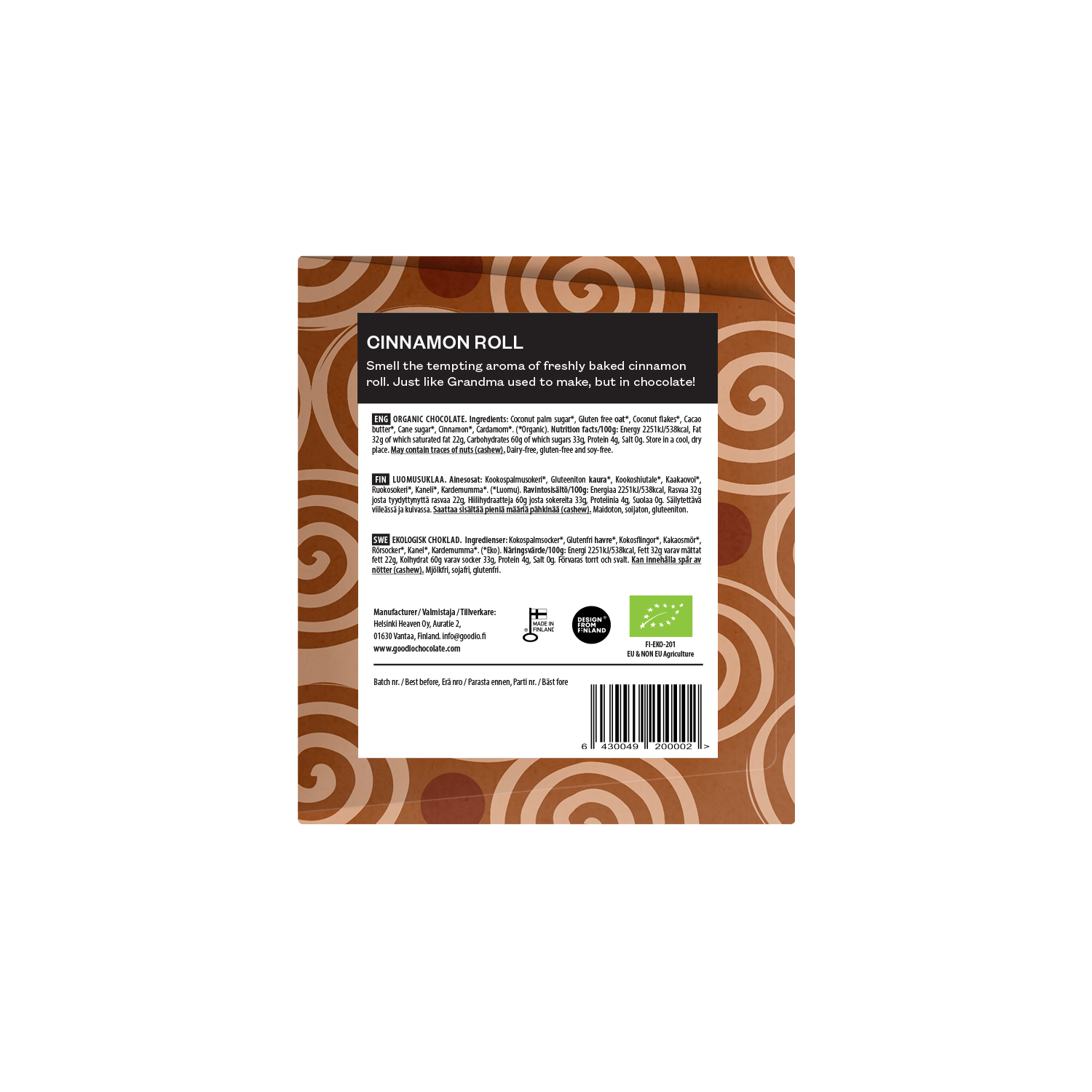 Cinnamon Roll Organic Chocolate Bar – Festive Spiced Indulgence - Pockets of Bliss