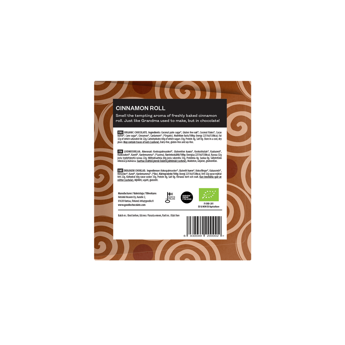 Cinnamon Roll Organic Chocolate Bar – Festive Spiced Indulgence - Pockets of Bliss