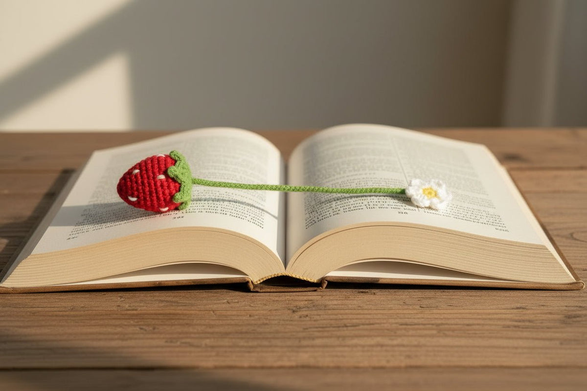 Crochet Strawberry Bookmark - Pockets of Bliss