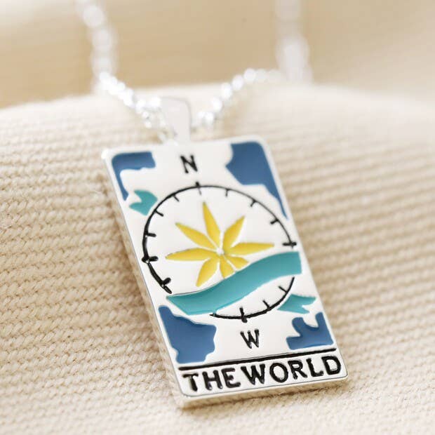 Enamel World Tarot Card Necklace in Silver - Pockets of Bliss