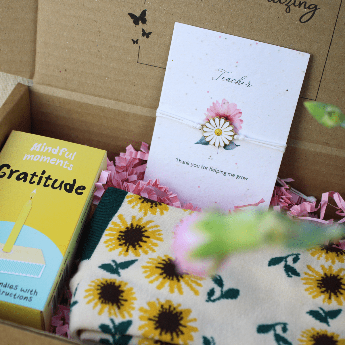 Grateful Heart Teacher Gift Box – Sunflower Socks & Keepsakes - Pockets of Bliss