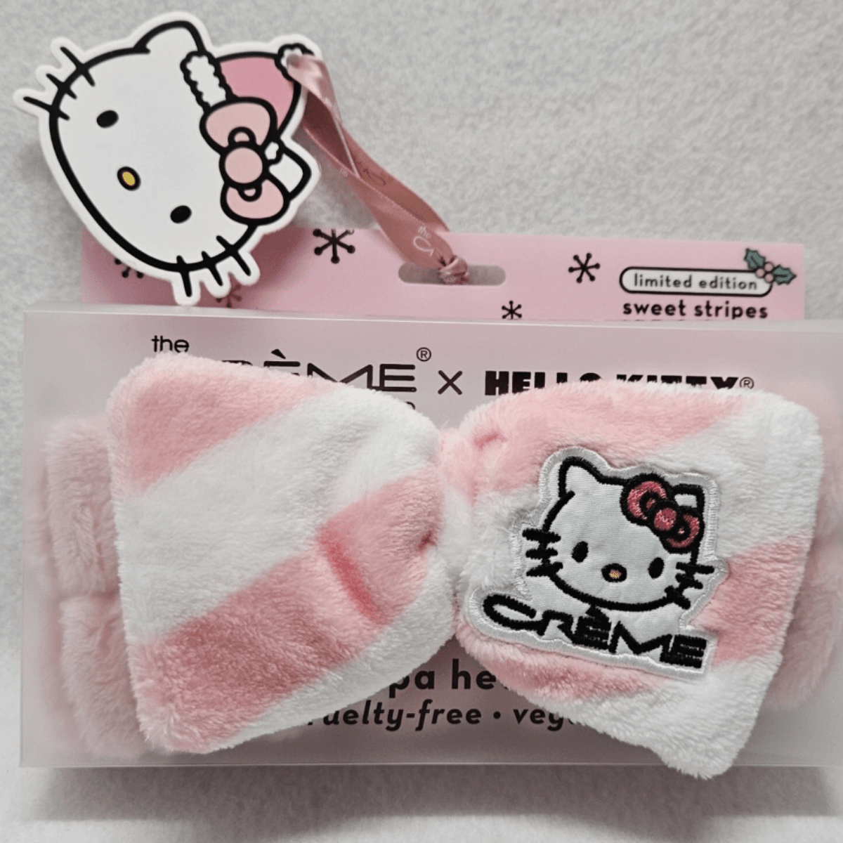 Hello Kitty x The Crème Plush Spa Headband – Sweet Stripes Limited Edition - Pockets of Bliss