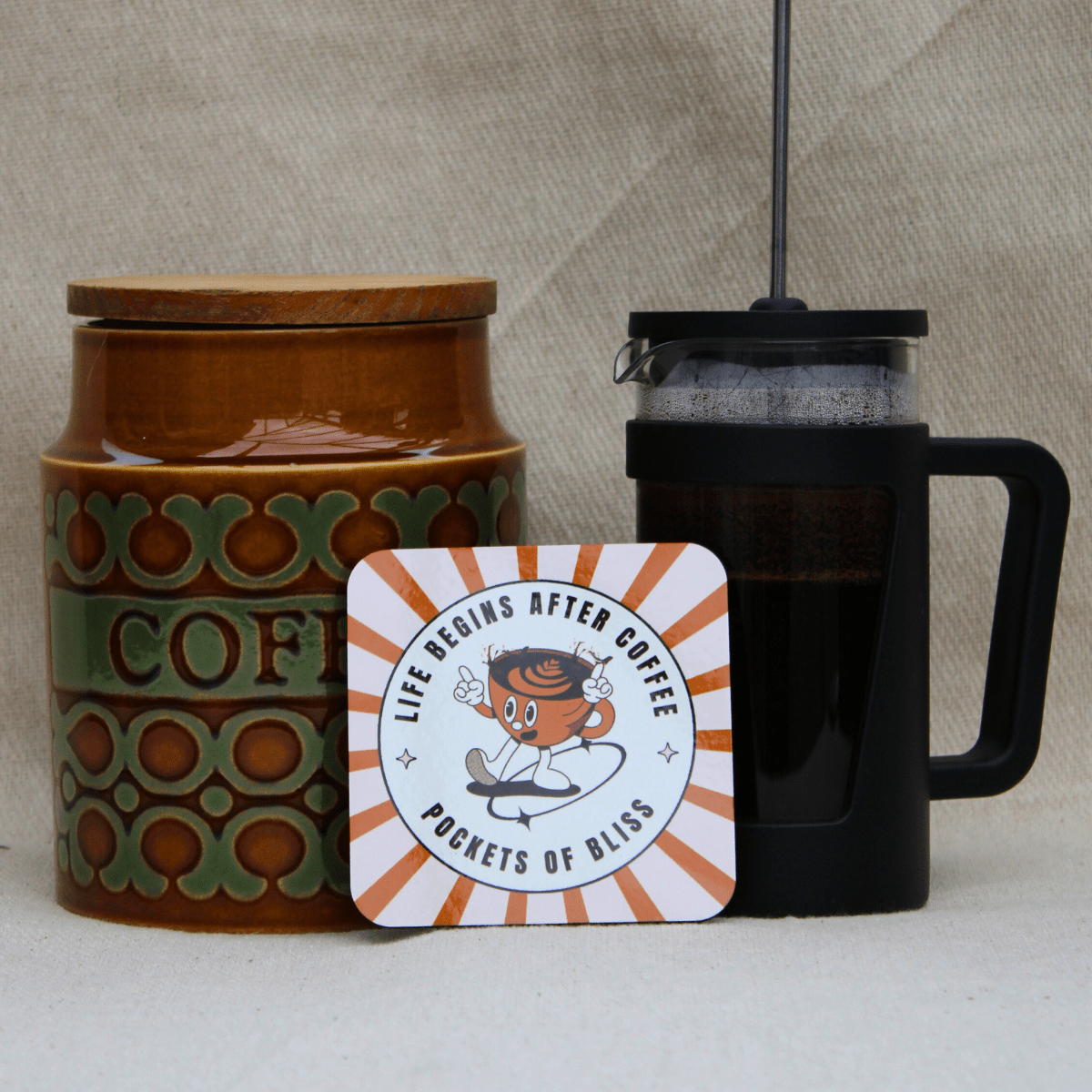 "Life Begins After Coffee" Coaster – Fun Retro Coffee Lover Gift - Pockets of Bliss