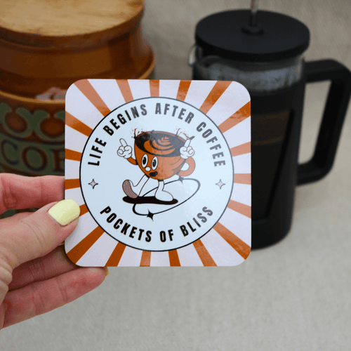"Life Begins After Coffee" Coaster – Fun Retro Coffee Lover Gift - Pockets of Bliss