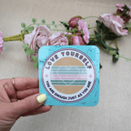 "Love Yourself" Affirmation Coaster – Retro Pastel Self - Love Gift - Pockets of Bliss