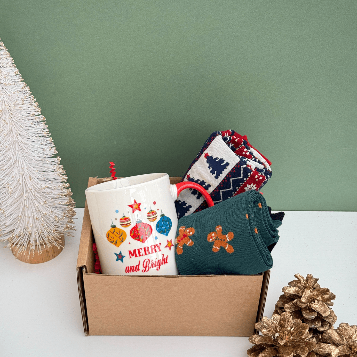 Merry & Bright Men’s Christmas Gift Box – Mug & Holiday Socks Set - Pockets of Bliss