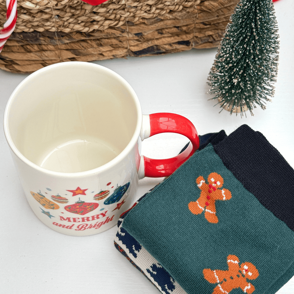 Merry & Bright Men’s Christmas Gift Box – Mug & Holiday Socks Set - Pockets of Bliss
