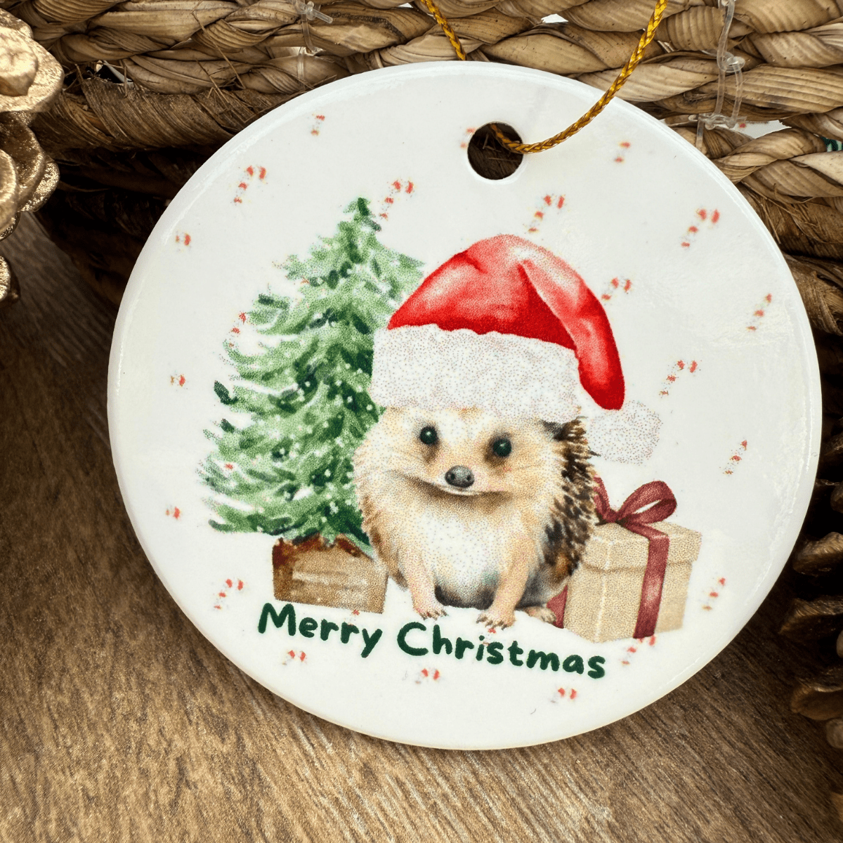 Merry Christmas Hedgehog Ceramic Ornament - Pockets of Bliss