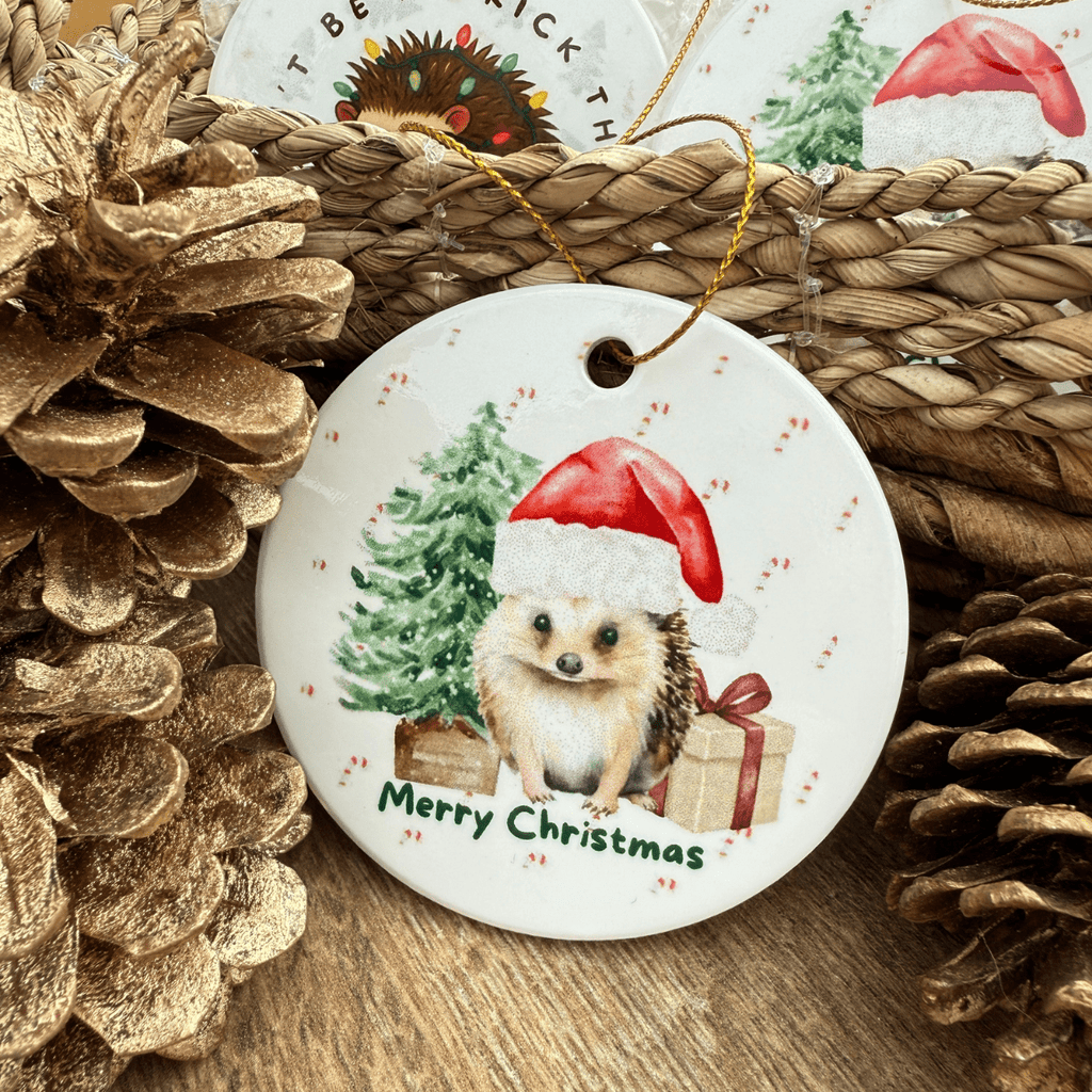 Merry Christmas Hedgehog Ceramic Ornament - Pockets of Bliss