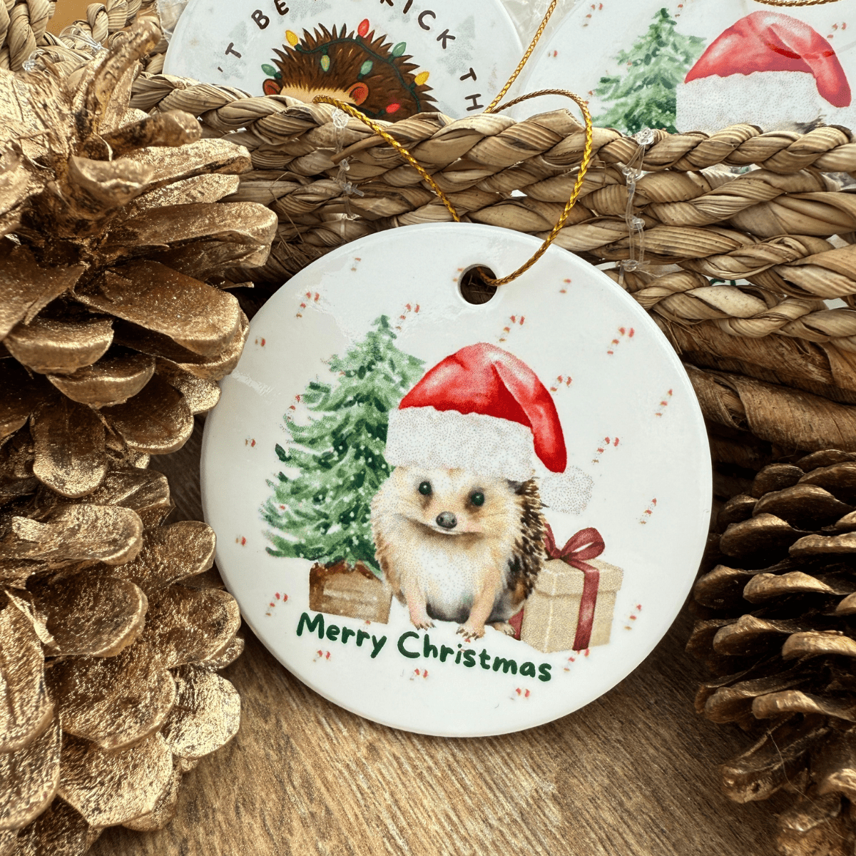Merry Christmas Hedgehog Ceramic Ornament - Pockets of Bliss