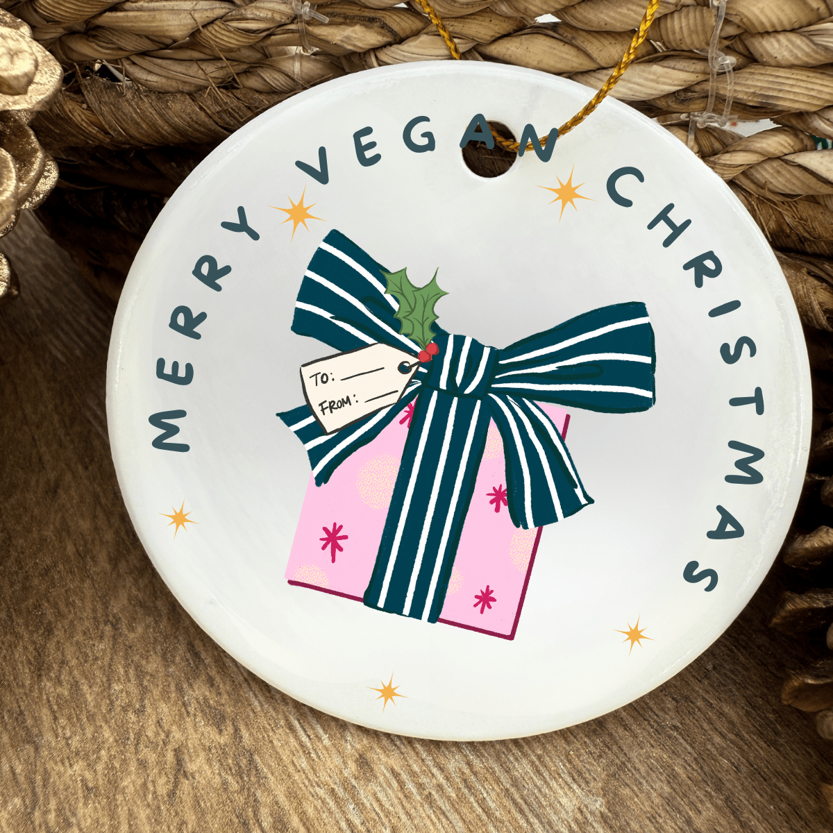 Merry Vegan Christmas – Ceramic Holiday Ornament - Pockets of Bliss