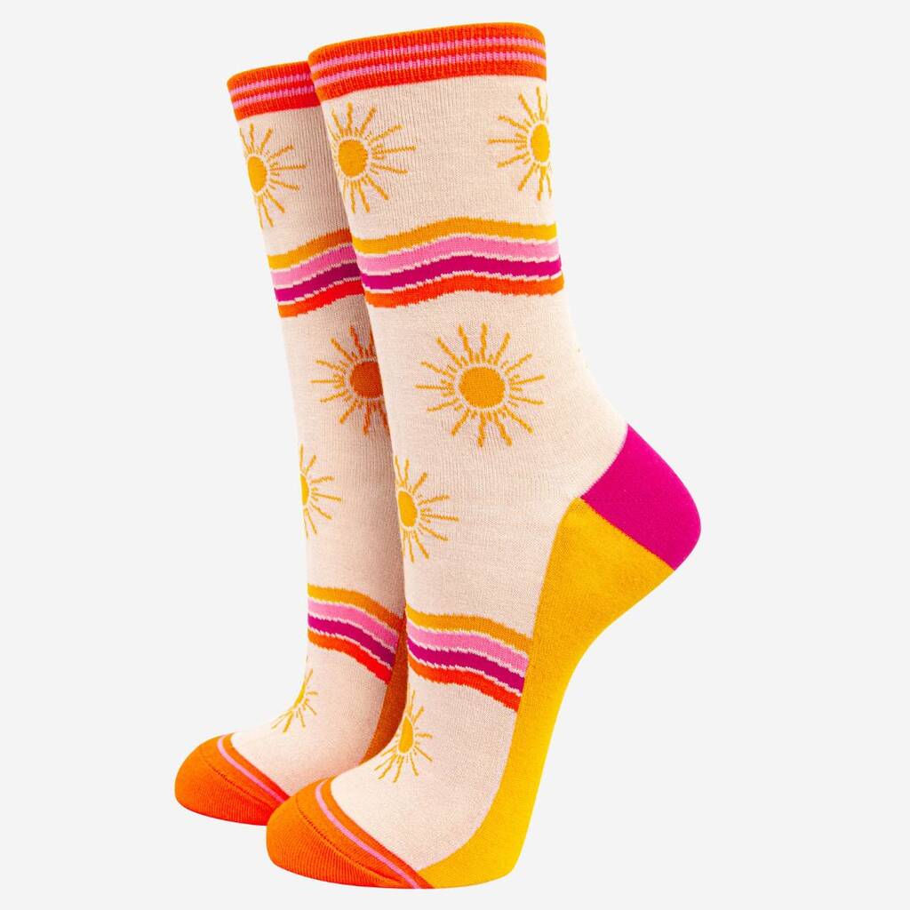 Women's Sunshine and Stripe Bamboo Socks - Pockets of Bliss