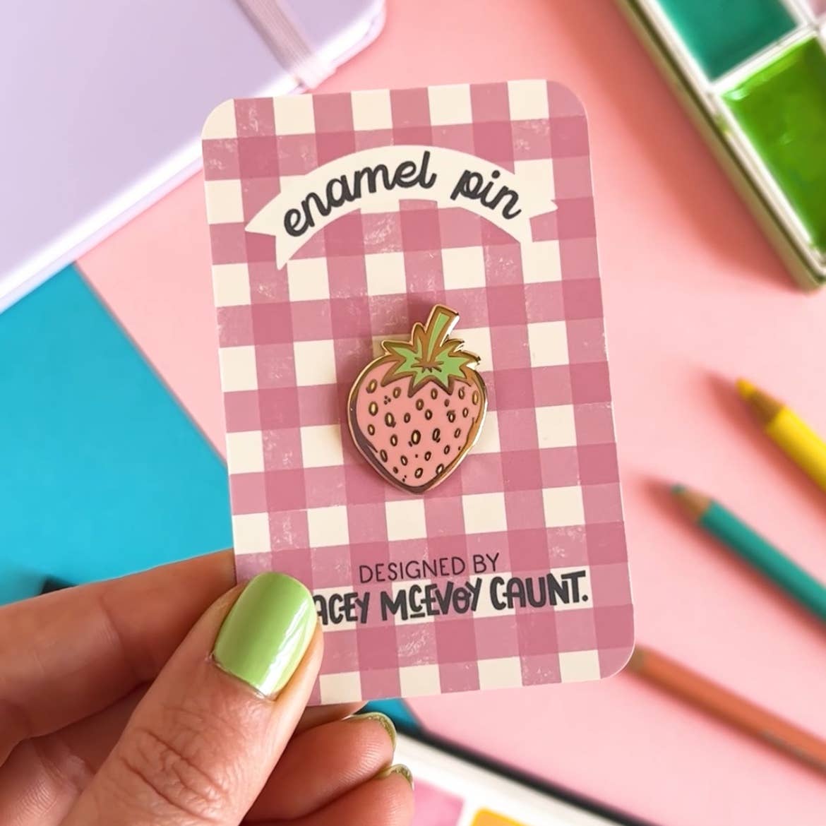 Pastel Pink Strawberry Enamel Pin - Pockets of Bliss