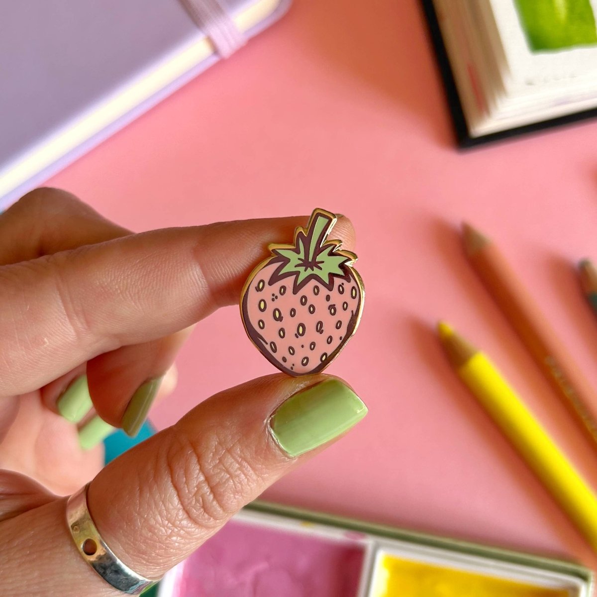 Pastel Pink Strawberry Enamel Pin - Pockets of Bliss