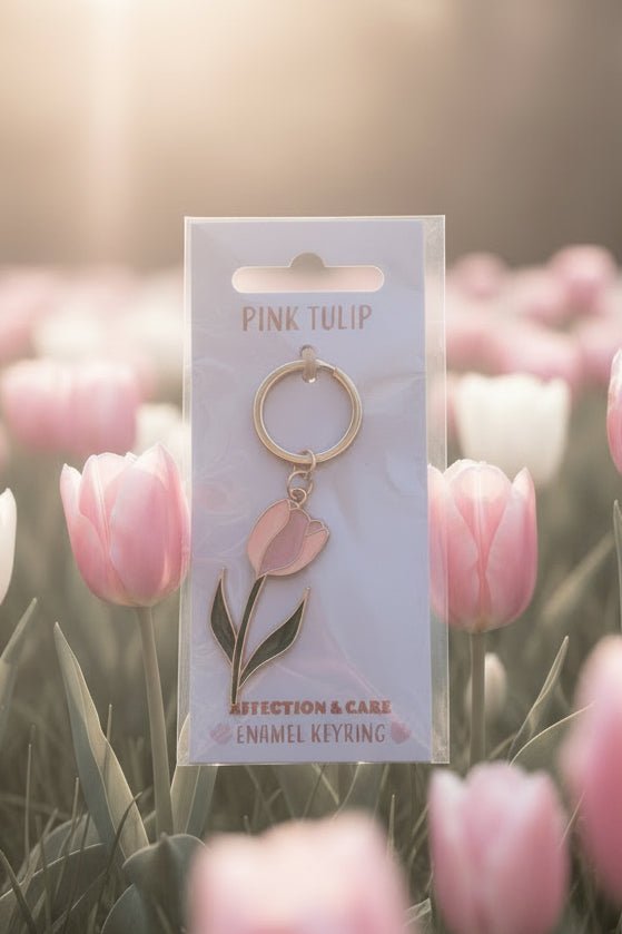 Pink Tulip Enamel Keyring - Pockets of Bliss