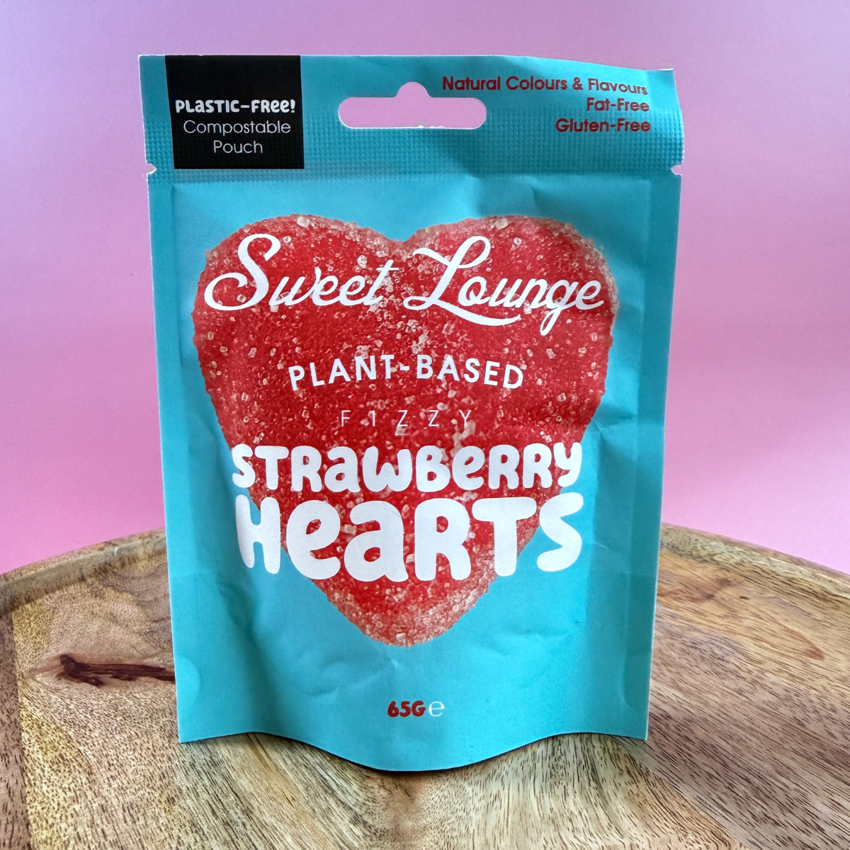 Plant - Based Fizzy Strawberry Hearts Sweets | 65g Vegan Bag - Pockets of Bliss