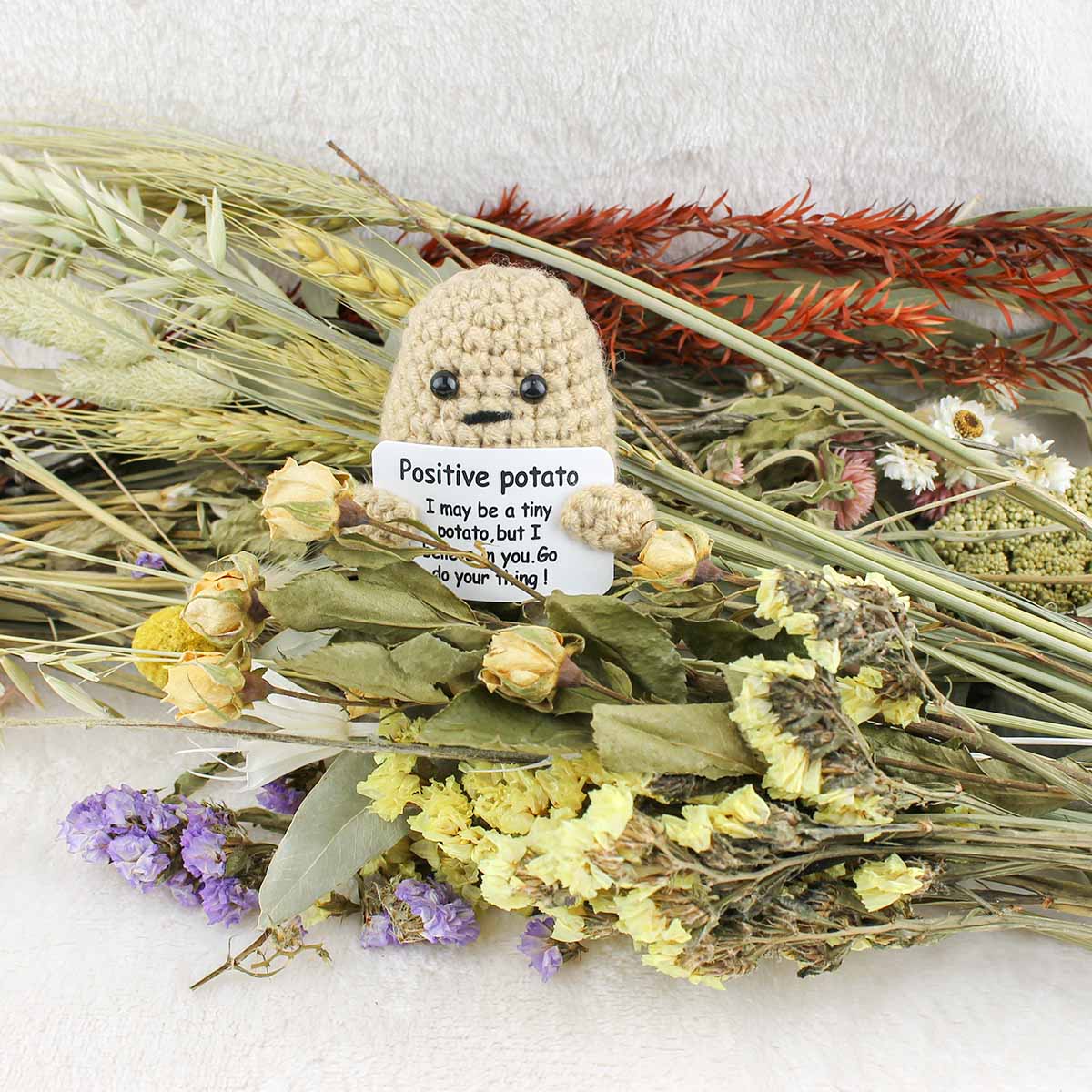 Little Positive Potato keepsake with positive message and made from crochet 