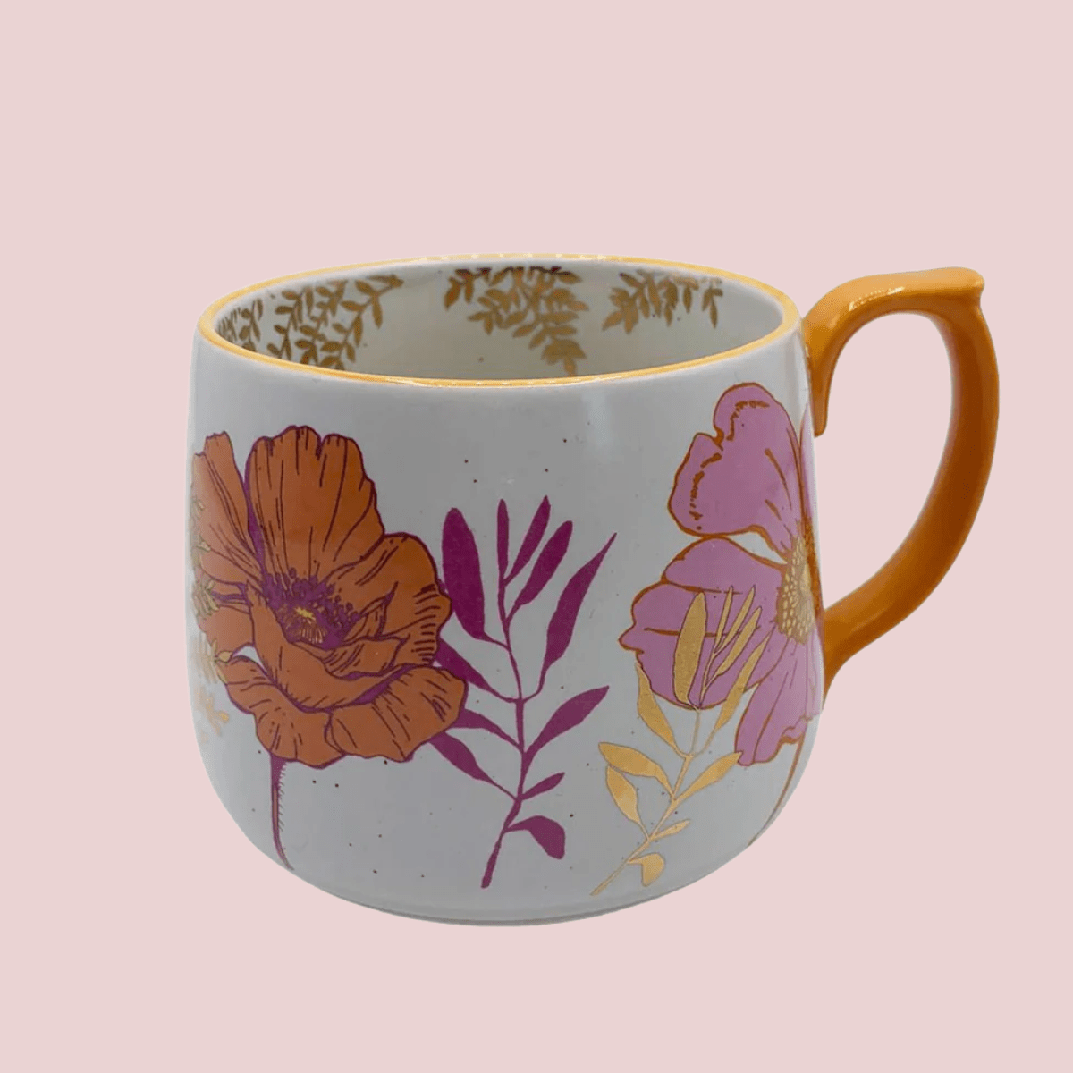 Posy Orange Floral Mug with Gold Foil Detail - Pockets of Bliss