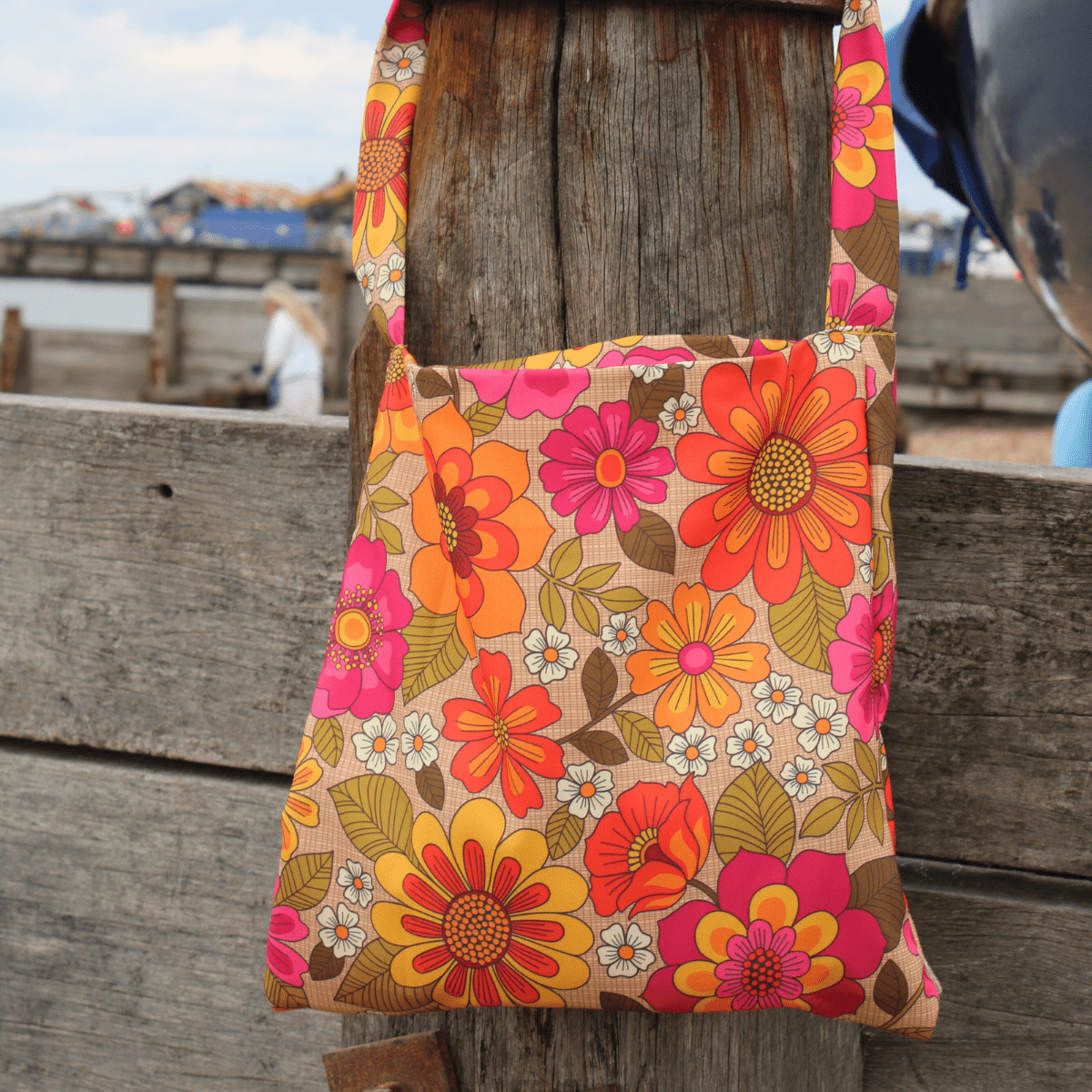 Retro Bloom Recycled Canvas Tote – Handmade with Love - Pockets of Bliss