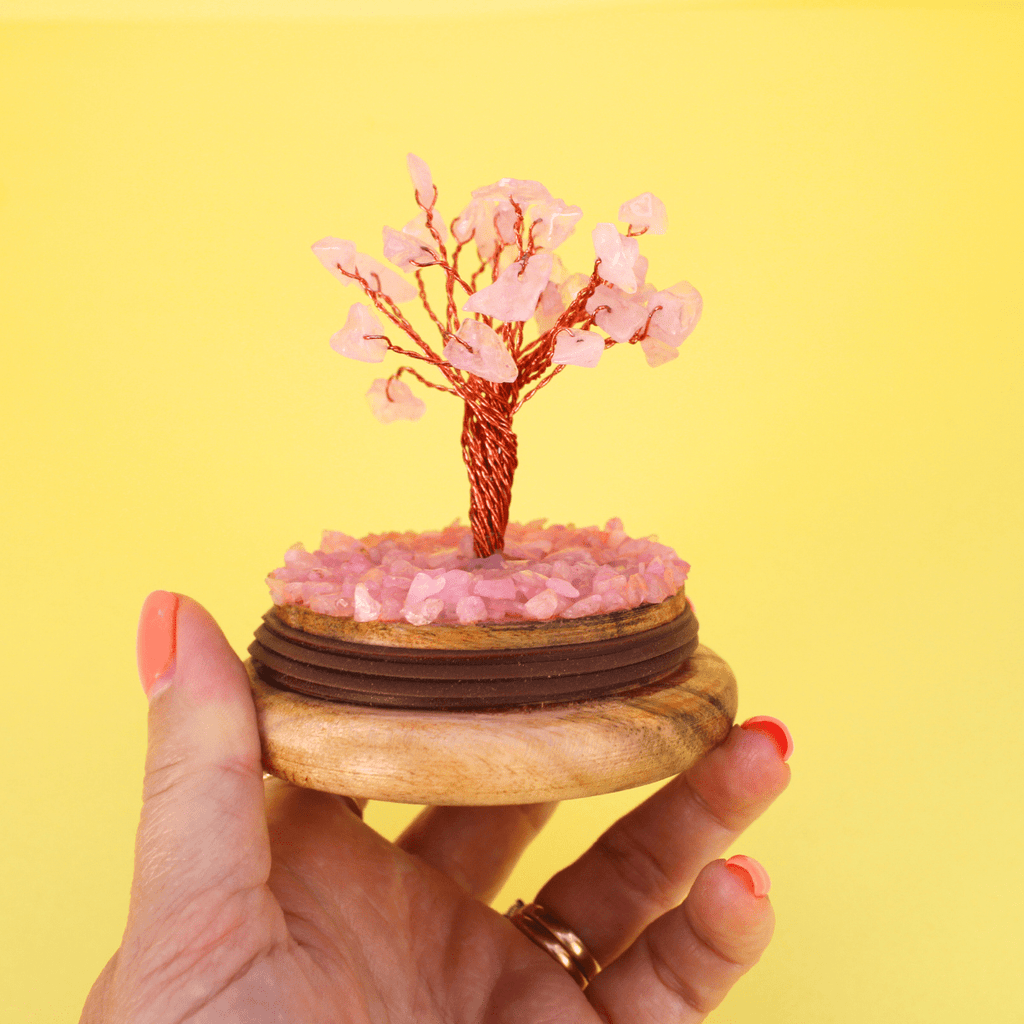 Rose Quartz Crystal Tree in Glass Dome – Healing Gemstone Décor for Love & Harmony - Pockets of Bliss