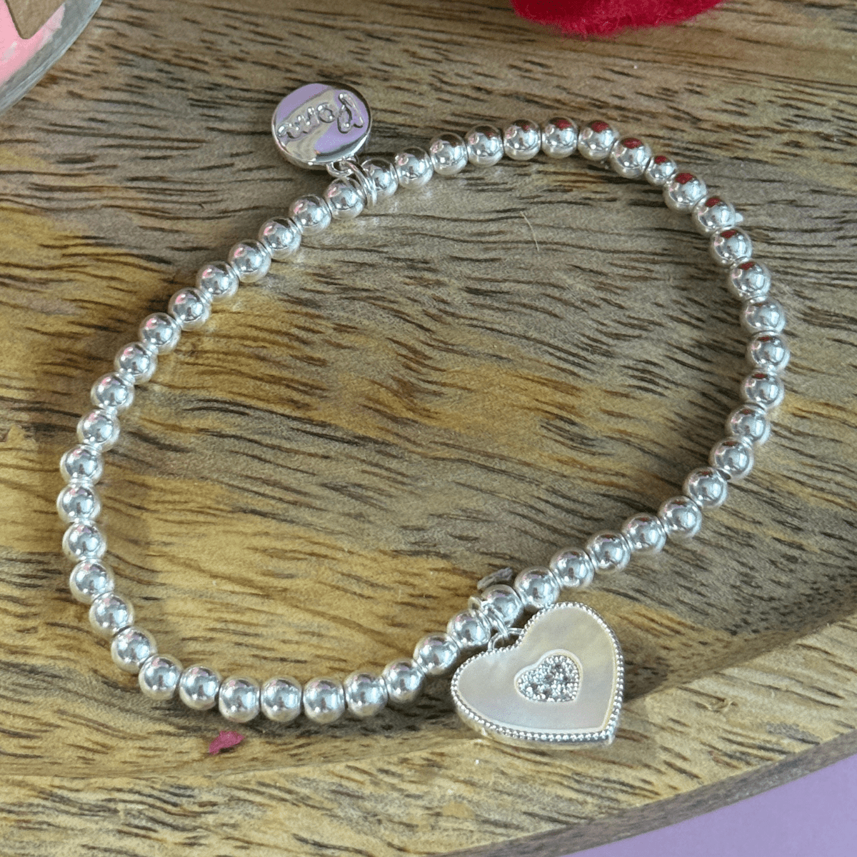 Silver Plated Shell Heart Bracelet | Crystal Centre Handle - Pockets of Bliss