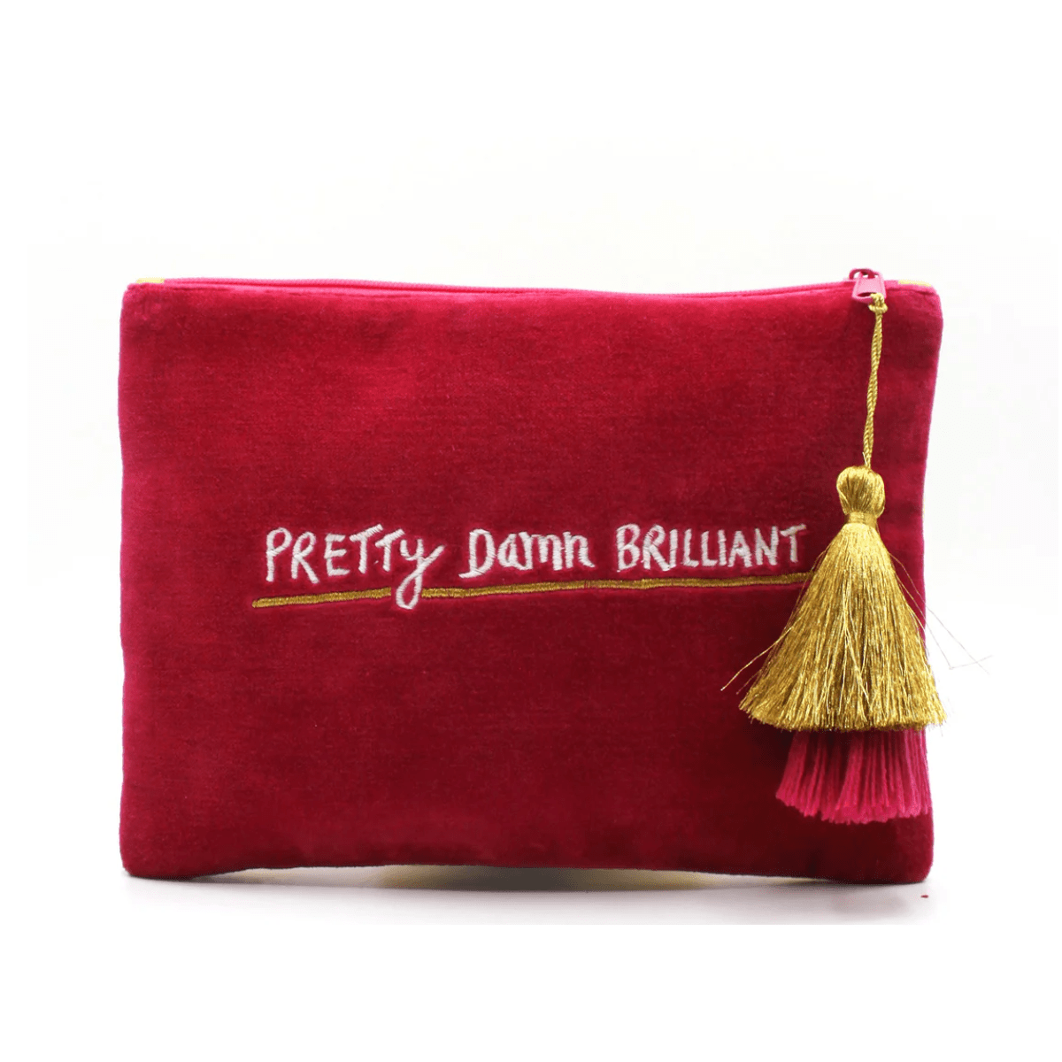 Small Talk Clutch – “I’m Pretty, Pretty Damn Brilliant” Velvet Makeup Bag - Pockets of Bliss